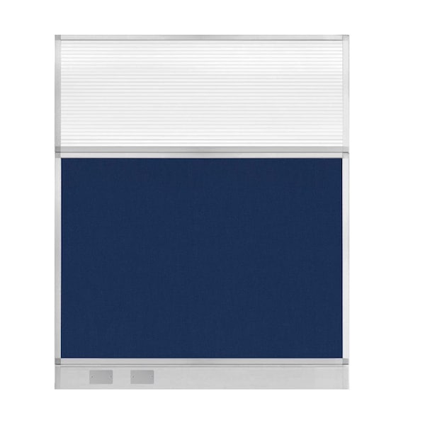 Hush Panel Cubicle Partition 5' x 6' Navy Blue Fabric Clear Fluted Window w/ Cable Channel